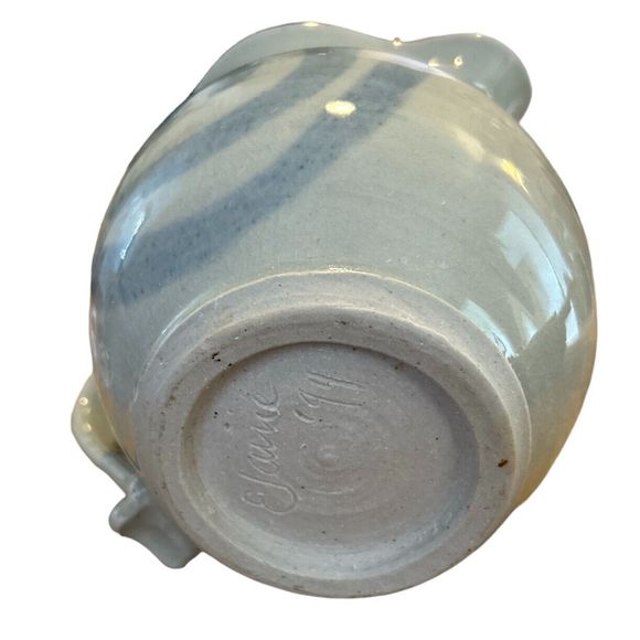 Light Gray Glazed Pottery Pitcher with Abstract Design - Picture 7 of 8